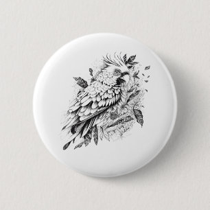 Badge Rond 5 Cm Parrot Wild Animal Nature Illustration Art tatouag