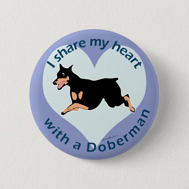 Badge Rond 5 Cm Partagez votre coeur - Doberman (Devant)