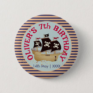 Badge Rond 5 Cm Parti Anniversaire de enfant de navire pirate