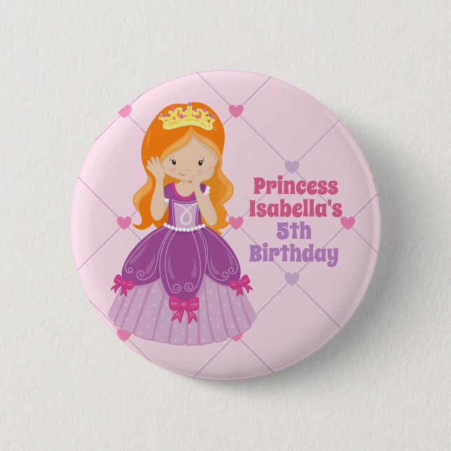 Badge Rond 5 Cm Parti Anniversaire de enfant rose princesse à tête (Devant)