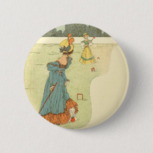 Badge Rond 5 Cm Partie de Croquet des Dames Victoriennes dans un J