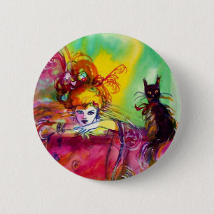 Badge Rond 5 Cm Partie de mascarade de CAT NOIR /Mardi Gras de
