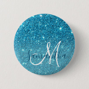 Badge Rond 5 Cm Parties scintillant bleu moderne éclaboussures Nom