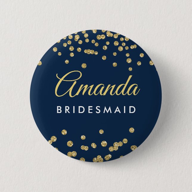Badge Rond 5 Cm Parties scintillant de Bridesmaid pour Gold Faux C (Devant)