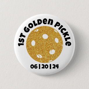 Badge Rond 5 Cm Parties scintillant de Pickleball Gold Pickle doré