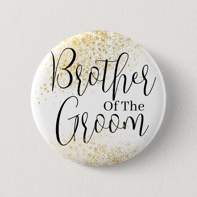 Badge Rond 5 Cm Parties scintillant d'or frère de marié mariage Bu (Devant)