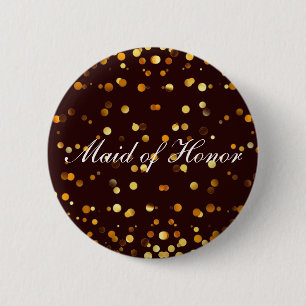 Badge Rond 5 Cm Parties scintillant d'or noir Confetti Foil Maid o