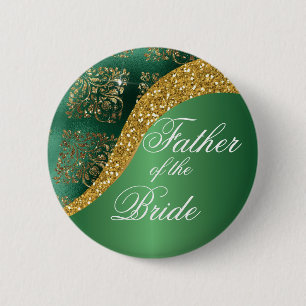 Badge Rond 5 Cm Parties scintillant d'or Père métallique vert de l