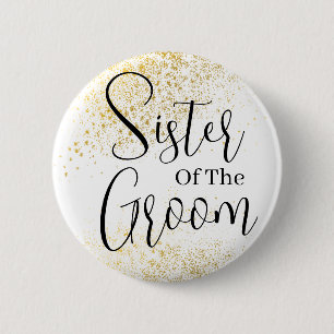 Badge Rond 5 Cm Parties scintillant d'or soeur du marié mariage Bu
