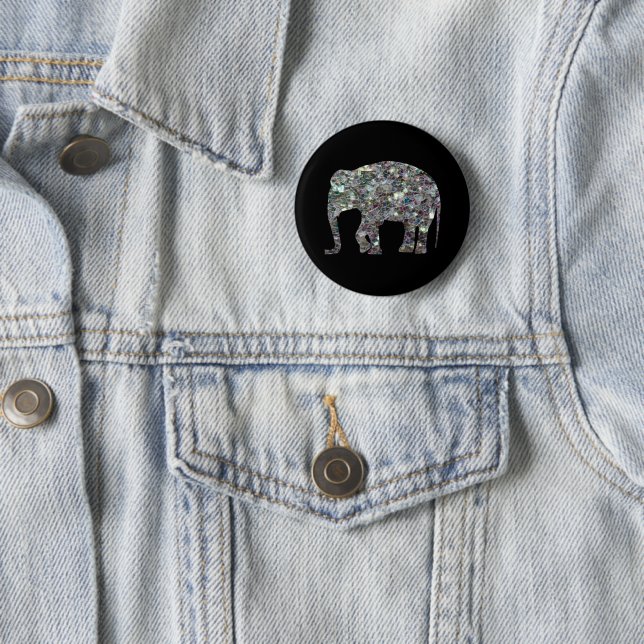 Badge Rond 5 Cm Parties scintillant en mosaïque argentée Eléphant (En situation)