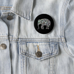 Badge Rond 5 Cm Parties scintillant en mosaïque argentée Eléphant