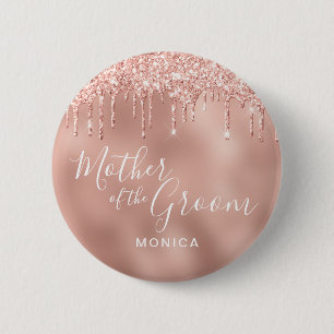 Badge Rond 5 Cm parties scintillant en or rose gouttes mère du mar