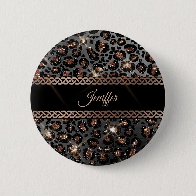 Badge Rond 5 Cm Parties scintillant Leopard Black Gold personnalis (Devant)