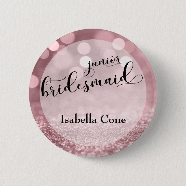 Badge Rond 5 Cm Parties scintillant or rose Bokeh & Junior Bridesm (Devant)