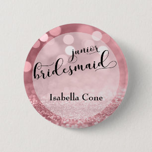 Badge Rond 5 Cm Parties scintillant or rose Bokeh & Junior Bridesm