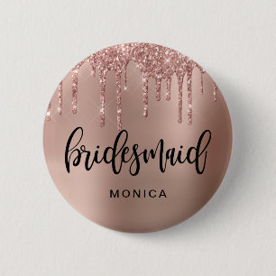 Badge Rond 5 Cm parties scintillant Rose en or goutte-à-goutte de