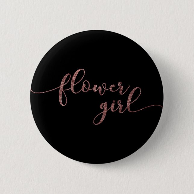 Badge Rond 5 Cm parties scintillant Rose "Flower Girl" en or sur n (Devant)