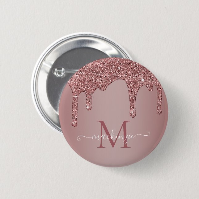 Badge Rond 5 Cm Parties scintillant rose Gold Sparkle  Monogramme (Devant & derrière)