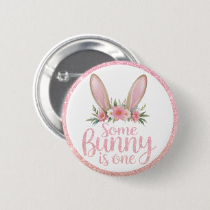 Badge Rond 5 Cm Parties scintillant rose Lapin Floral Oreille la m