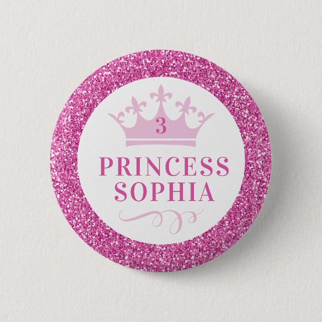 Badge Rond 5 Cm Parties scintillant rose Princesse Anniversaire pe (Devant)