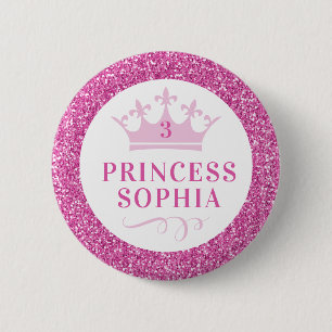 Badge Rond 5 Cm Parties scintillant rose Princesse Anniversaire pe