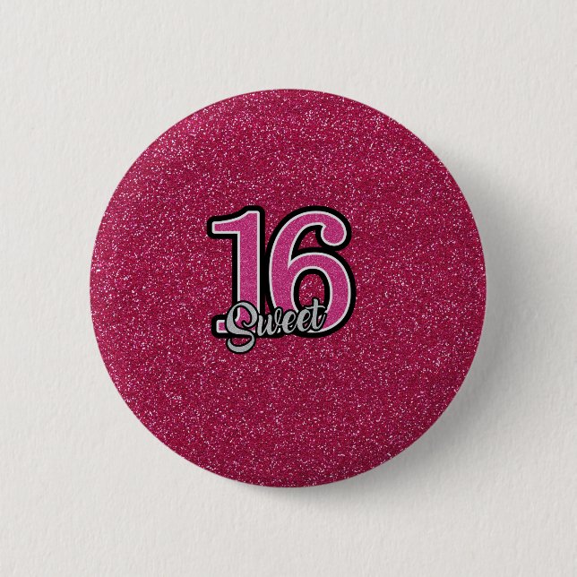 Badge Rond 5 Cm Parties scintillant rose SWEET16 (Devant)