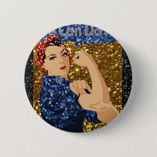 Badge Rond 5 Cm parties scintillant rosie du rivètre