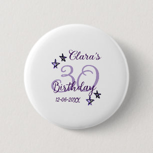 Badge Rond 5 Cm Parties scintillant violet étoiles 30e anniversair