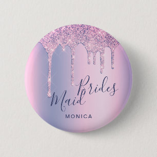Badge Rond 5 Cm parties scintillant violette holographique goutte-
