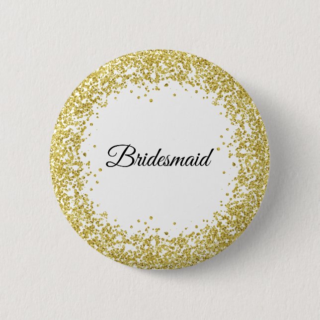 Badge Rond 5 Cm Parties scintillantes d'or. Demoiselle d'honneur (Devant)
