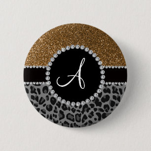 Badge Rond 5 Cm Parties scintillantes noires d'or de léopard de
