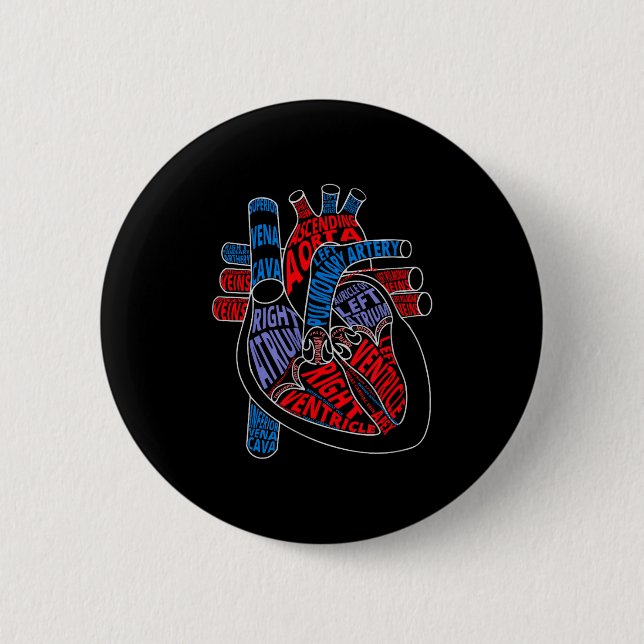 Badge Rond 5 Cm Parts Of Heart Anatomical Heart Gift For Cardiolog (Devant)
