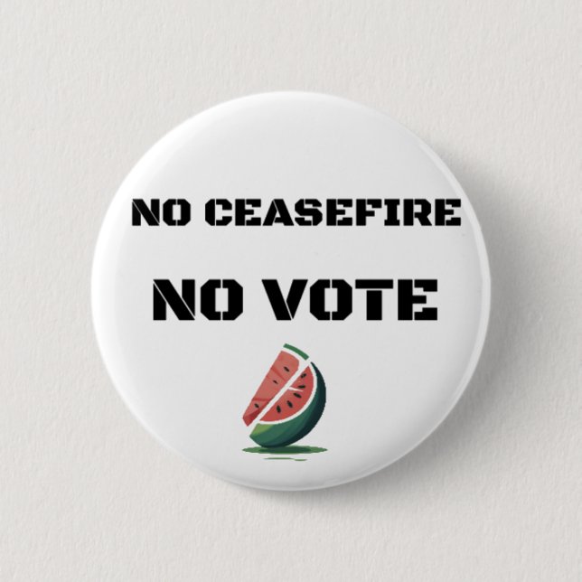 BADGE ROND 5 CM PAS DE CESSEZ-LE-FEU PAS VOTE WATERMELON PALESTINE (Devant)