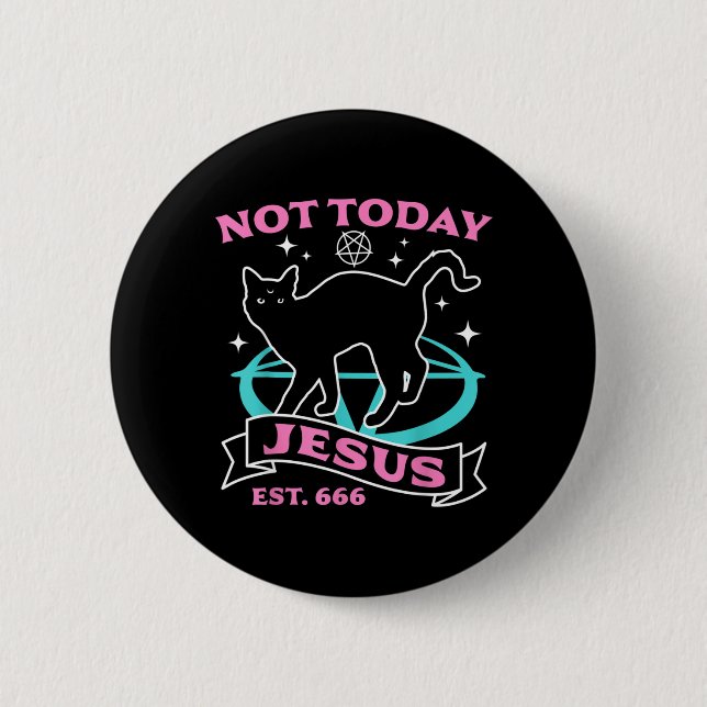 Badge Rond 5 Cm Pas Jésus - Chat Noir Pastel Goth Diable Halloween (Devant)