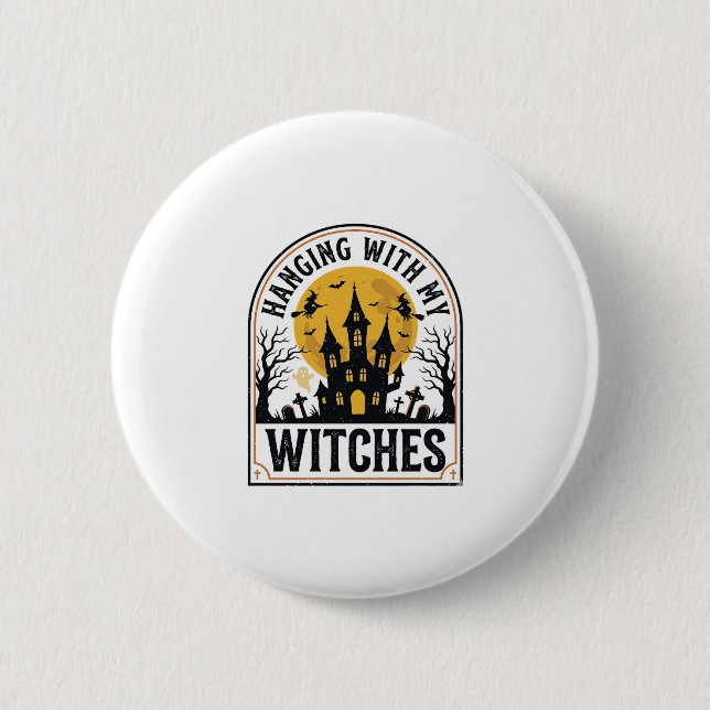 Badge Rond 5 Cm Passer du temps avec mes sorcières design Hallowee (Devant)