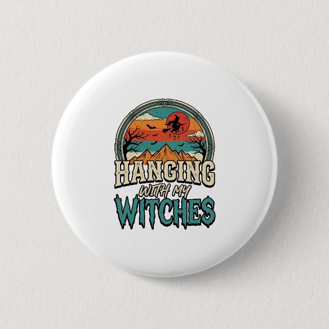 Badge Rond 5 Cm Passer du temps avec mes sorcières design Hallowee (Devant)