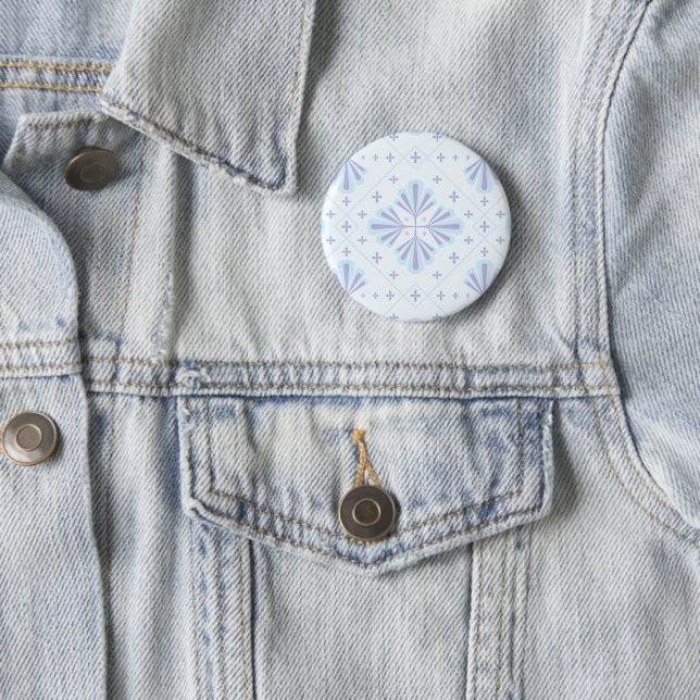Badge Rond 5 Cm Pastel Blue Geometric Floral Repeat Pattern  (En situation)