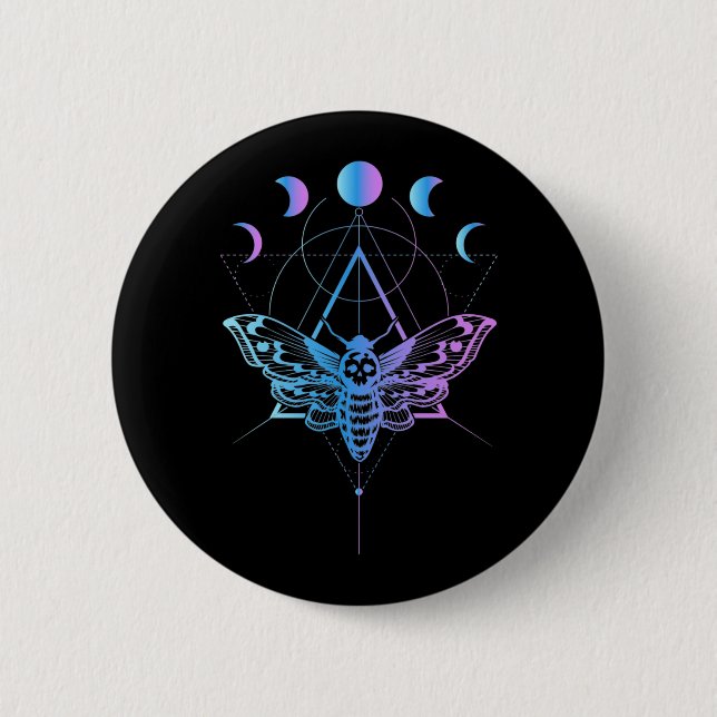 Badge Rond 5 Cm Pastel Goth Moon Moth Croissant Géométrie (Devant)