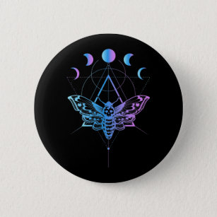 Badge Rond 5 Cm Pastel Goth Moon Moth Croissant Géométrie