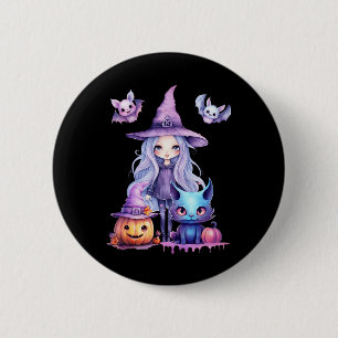 Badge Rond 5 Cm Pastel Halloween Witch Chat Citrouille Pastelcore