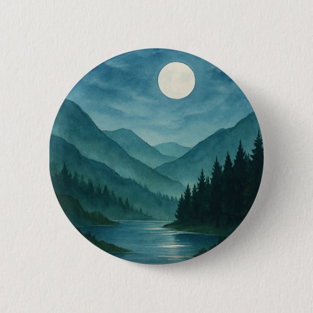 Badge Rond 5 Cm Pastel Moon sur Starry Mountain Night (Devant)