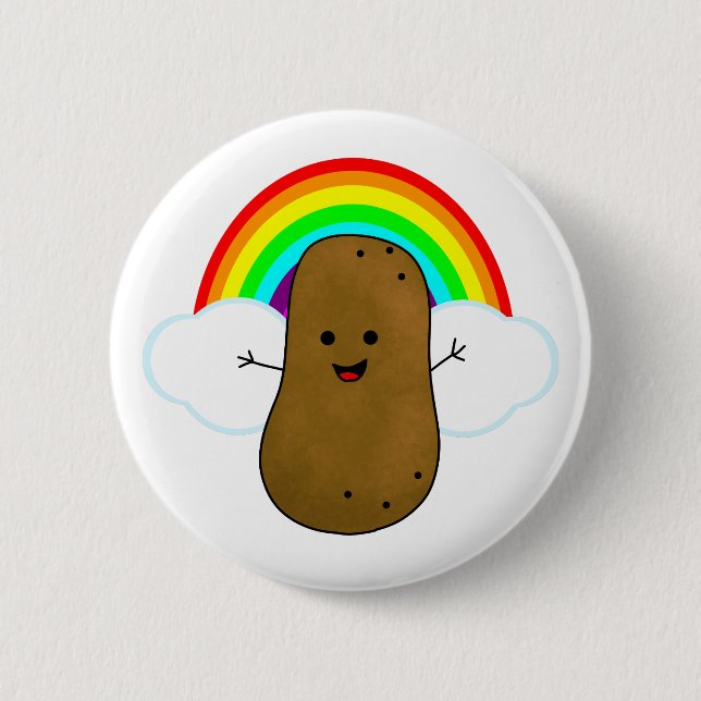 Badge Rond 5 Cm Patate Heureuse Et Un Arc-En-Ciel (Devant)