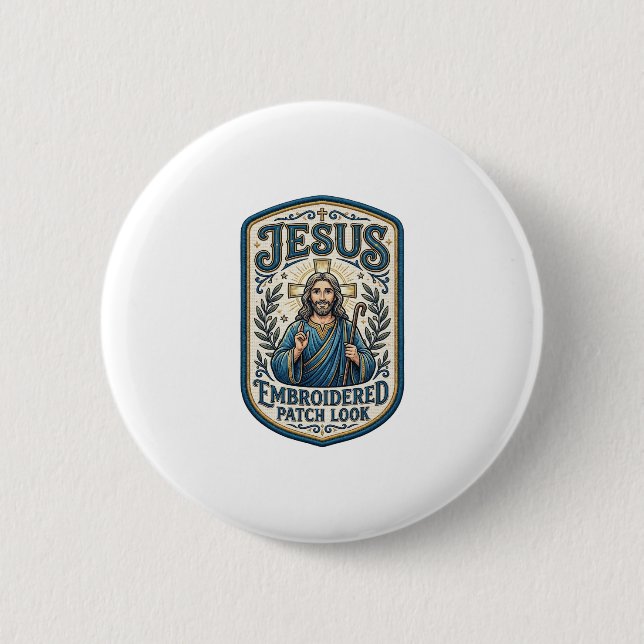 Badge Rond 5 Cm Patch Brodé Jésus Regardez Patch Brodé Jésus (Devant)
