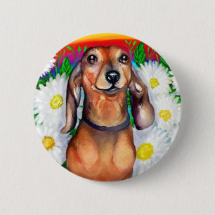 Badge Rond 5 Cm Patch Dachshund Daisy