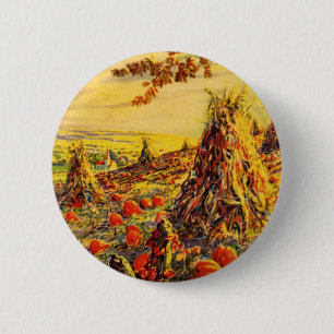 Badge Rond 5 Cm Patch de Citrouille Halloween vintage avec Haystac