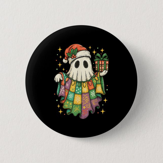 Badge Rond 5 Cm Patchwork Christmas Ghost Christmas, Christmas Boo (Devant)