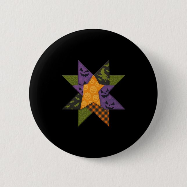 Badge Rond 5 Cm Patchwork Quilting Block Star Motif Halloween Qu (Devant)