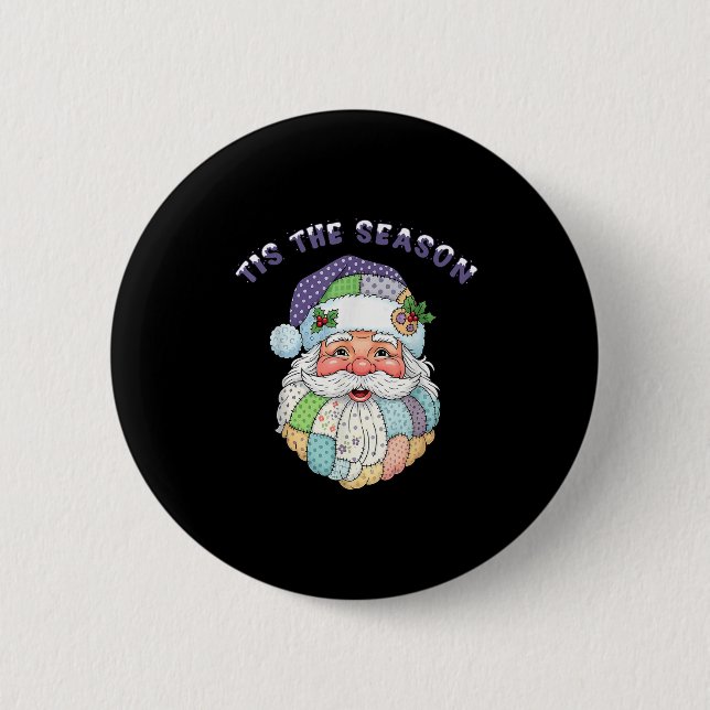 Badge Rond 5 Cm Patchwork Santa Claus Face Preppy Girly Christmas  (Devant)