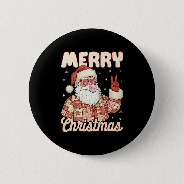 Badge Rond 5 Cm Patchwork Santa Claus Xmas Merry Christmas Men Wom (Devant)