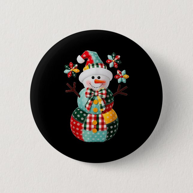 Badge Rond 5 Cm Patchwork Snowman Christmas Preppy Cute Xmas Men W (Devant)